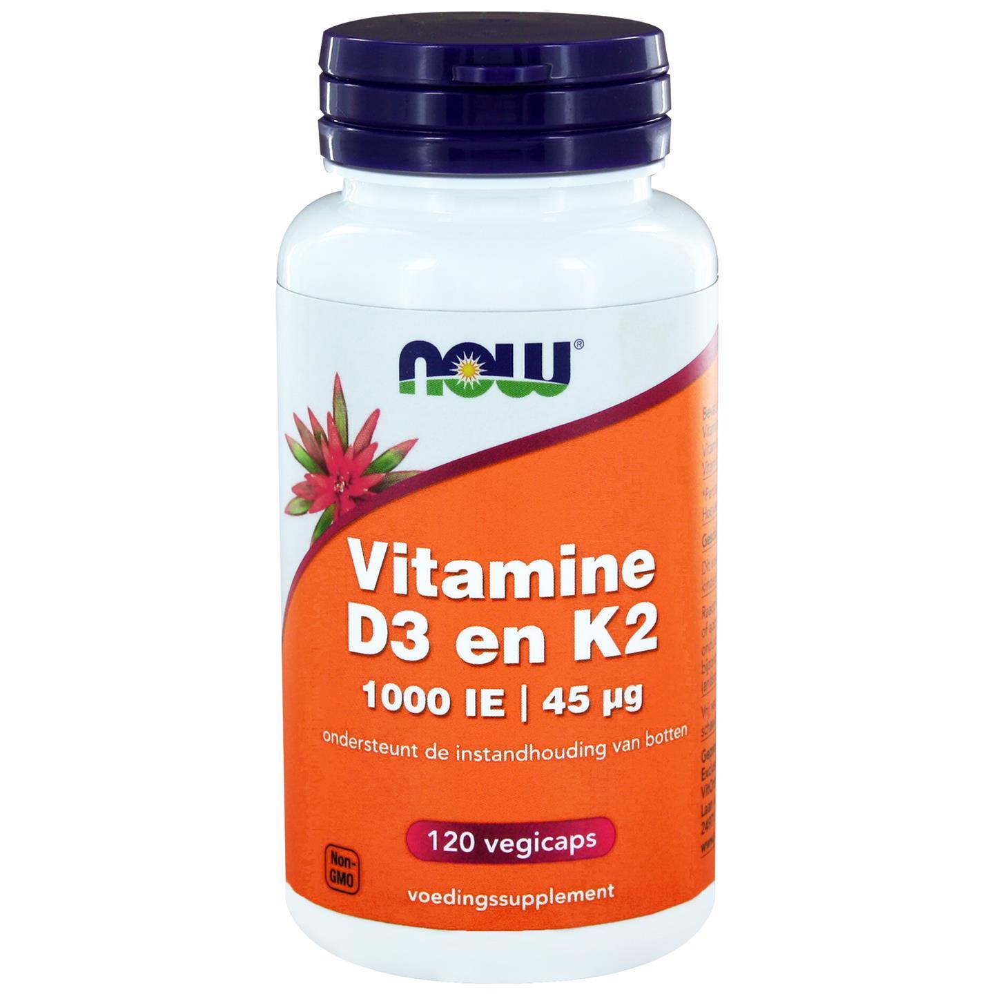 Image of Now Foods, Vitamina D3 & K2, 1.000 IU / 45 mcg, 120 Veggie Caps 0733739145567