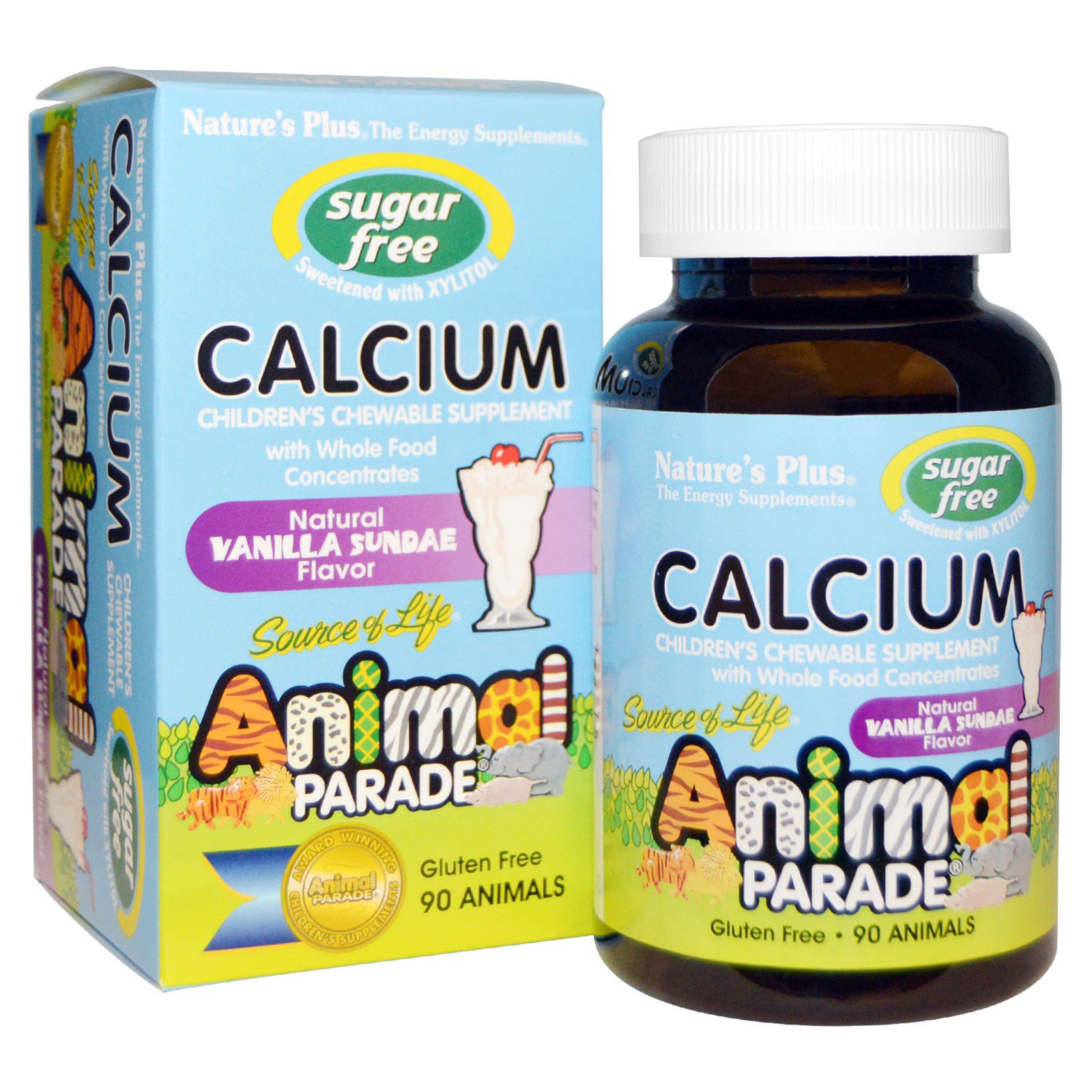 Image of Calcium, Sugar Free, Natural Vanilla Sundae Flavor (90 Animals) - Nature&apos;s Plus 0097467299214