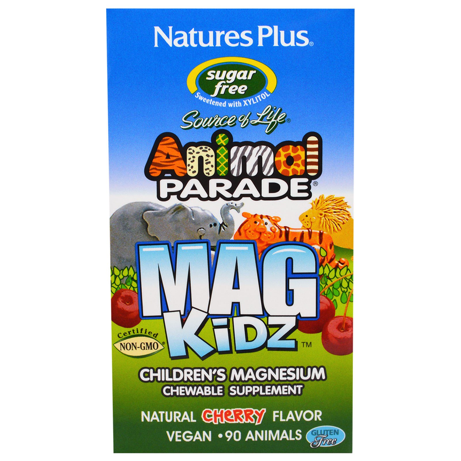 Image of MagKidz, Children&apos;s Magnesium, Natural Cherry Flavor (90 Animals) - Nature&apos;s Plus 0097467299429