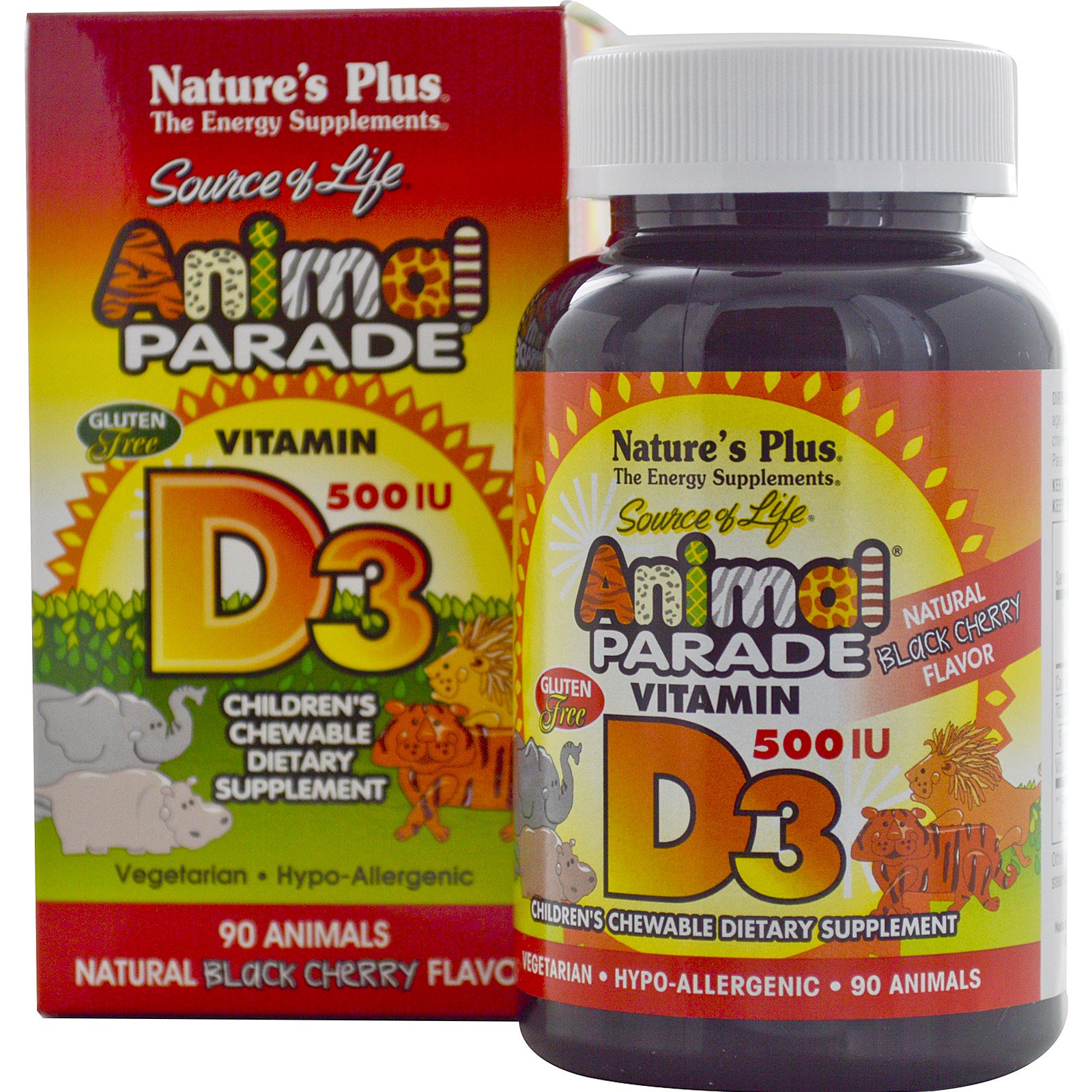 Image of Vitamin D3, Natural Black Cherry Flavor, 500 IU (90 Animals) - Nature&apos;s Plus 0097467299504