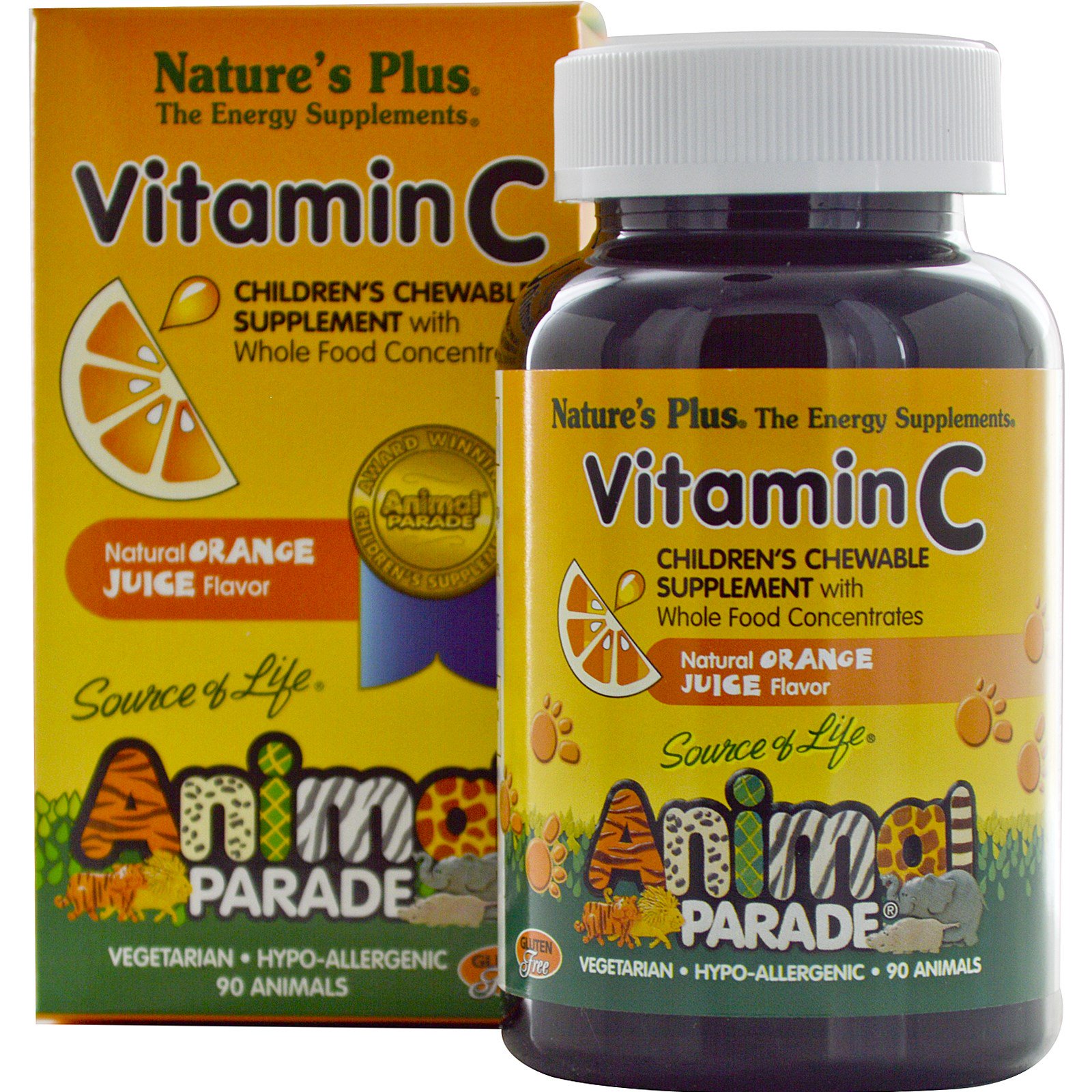 Image of Vitamin C, Children&apos;s Chewable Supplement, Natural Orange Juice Flavor (90 Animals) - Nature&apos;s Plus 0097467299986