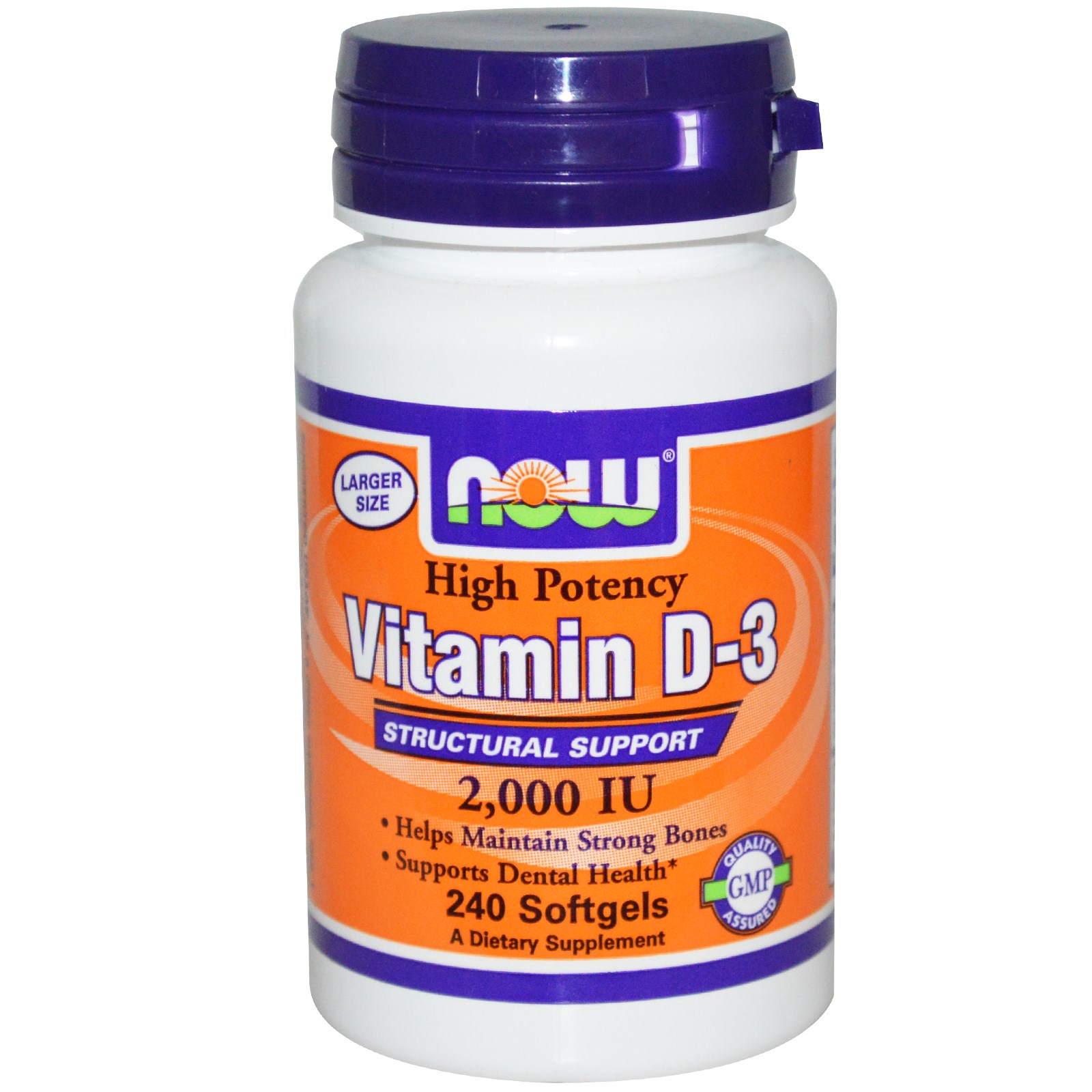 Image of Now Foods, Vitamin D-3, 2,000 IU, 240 Softgels 0733739003775