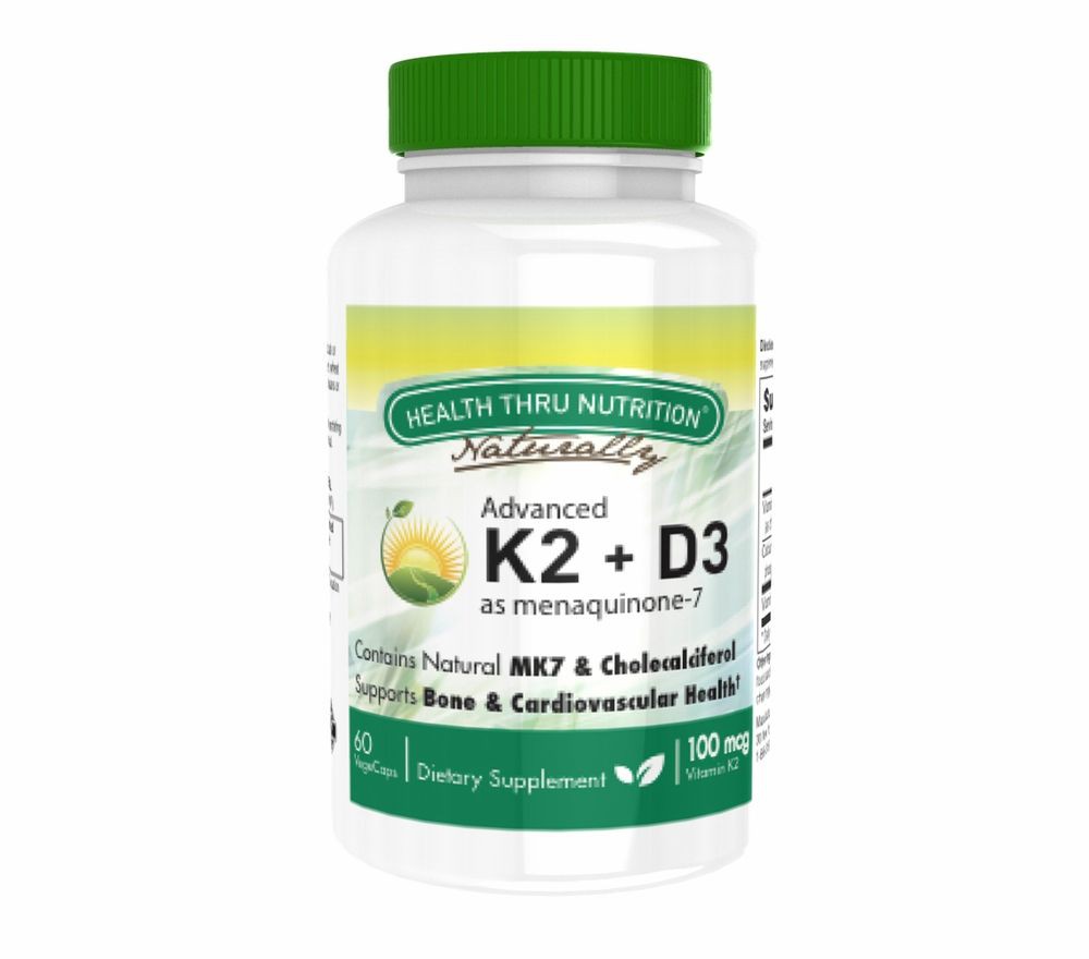 Image of K2 (100 mcg as Menaquinone 7) + D3 (1000iu) (60 Vegicaps) - Health Thru Nutrition 0819193020715