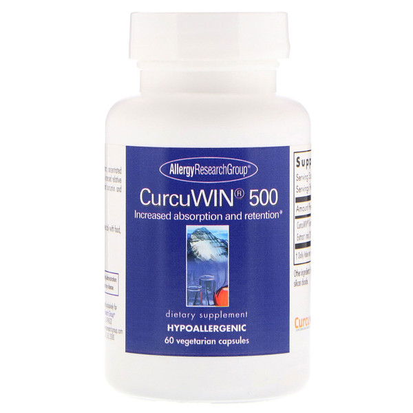 Image of CurcuWin 500 60 Vegetarian Capsules - Allergy Research Group 0713947772908