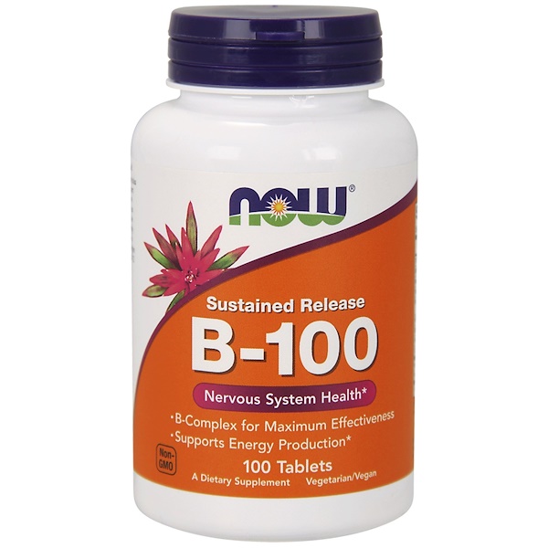 Image of B-100 Sustained Release (100 tablets) - Now Foods 0733739004390