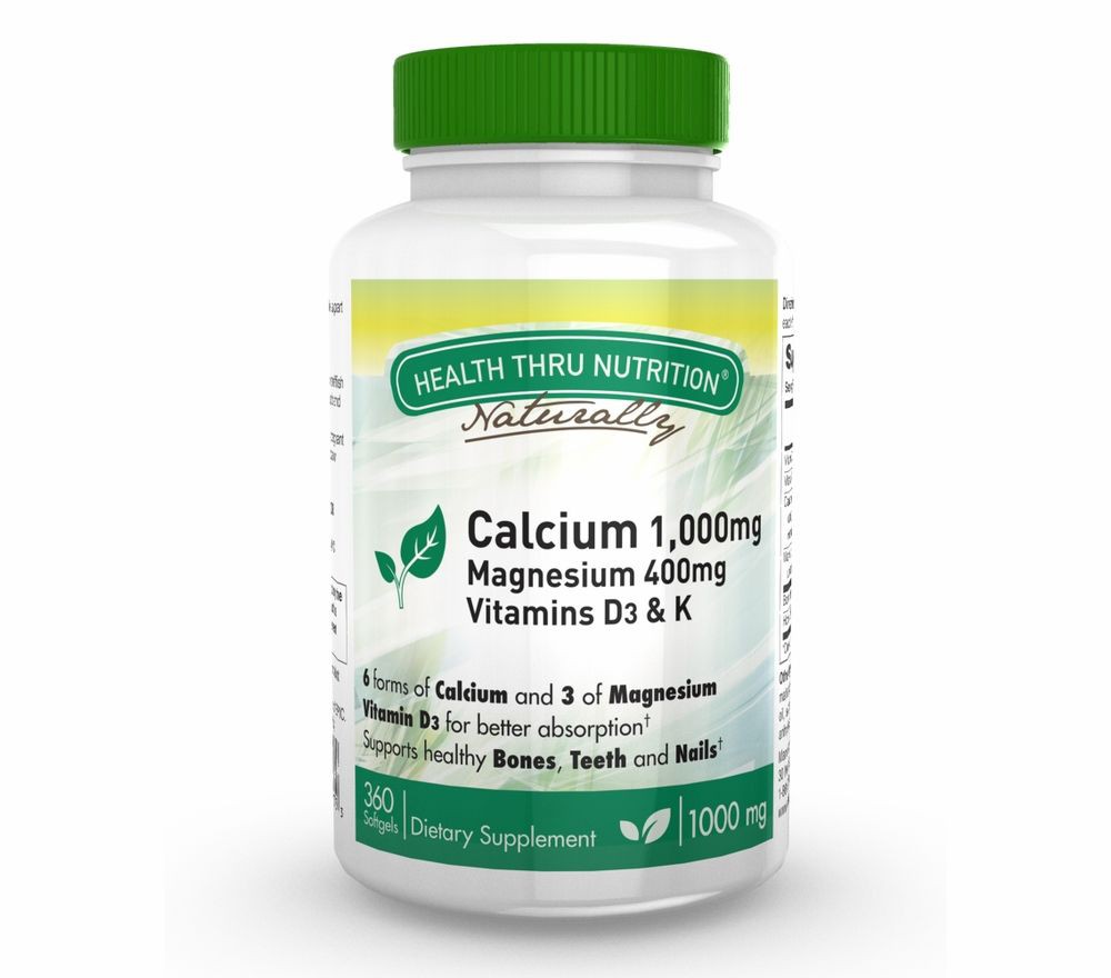 Image of Calcium 1000 mg and Magnesium 400 mg with 100iu D3 & K (360 Softgels) - Health Thru Nutrition 0819193020753