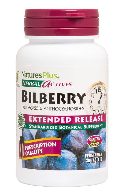 Image of Herbal Actives - Bilberry Extended Release 100 mg (30 Tablets) - Nature&apos;s Plus 0097467073104