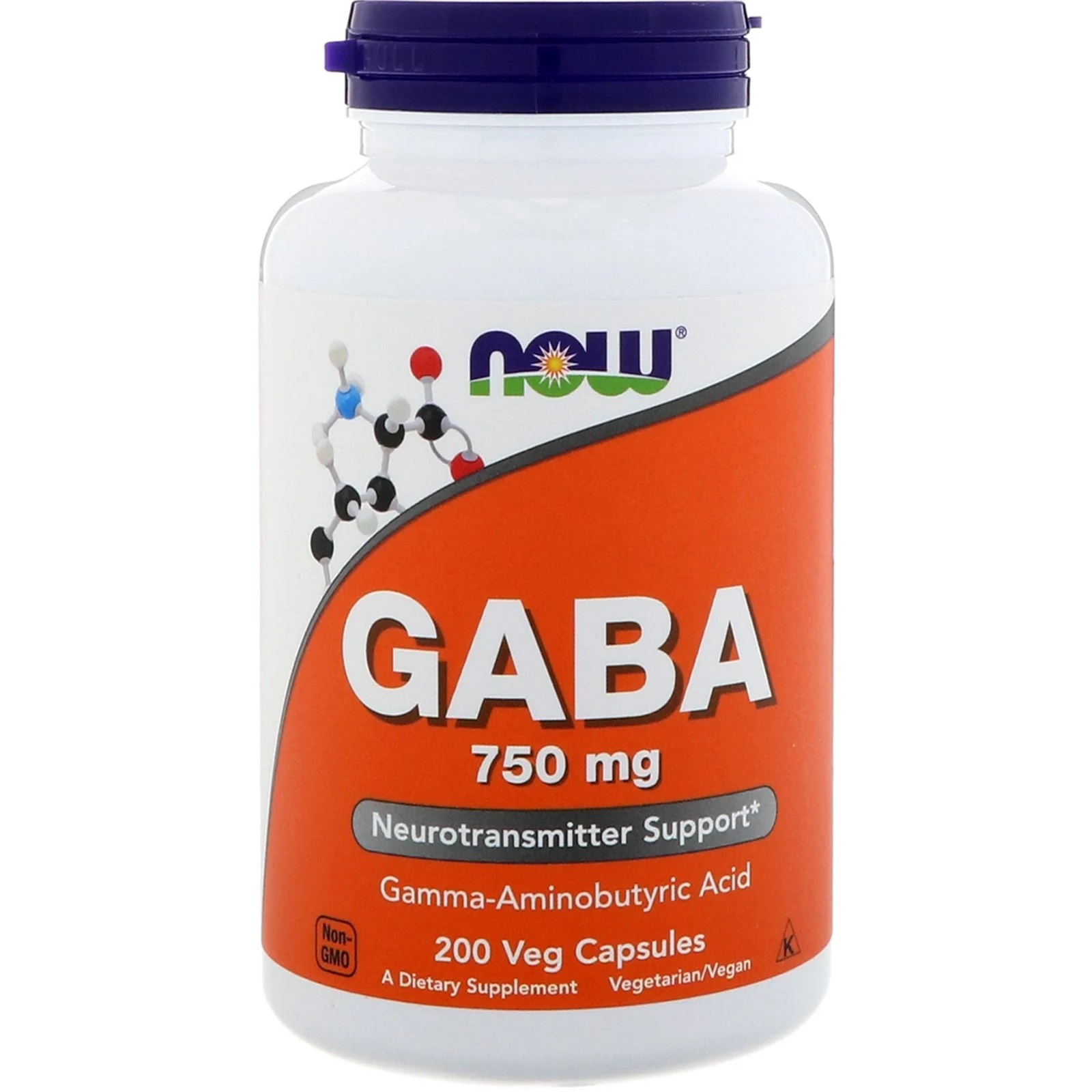 Image of GABA- 750 mg (200 Vegetarian Capsules) - Now Foods 0733739001290