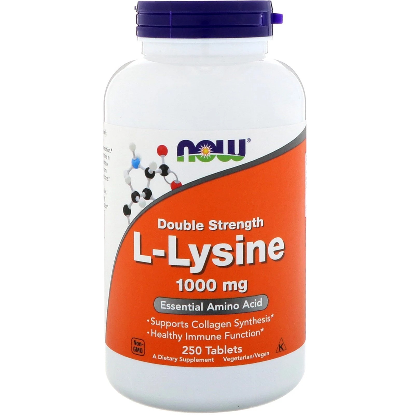 Image of L-Lysine- 1000 mg (250 tablets) - Now Foods 0733739001238