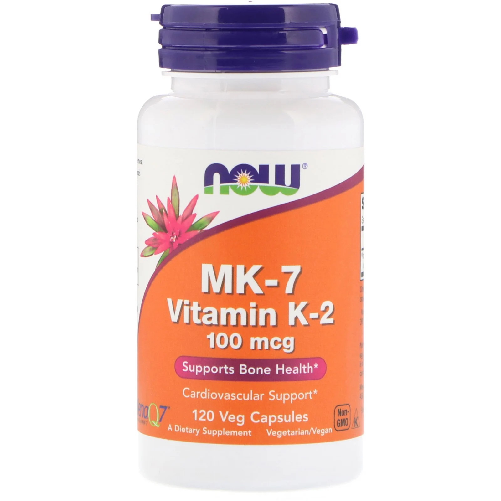 Image of MK-7 Vitamin K-2 - 100 mcg (120 Vegetarian Capsules) - Now Foods 0733739009937