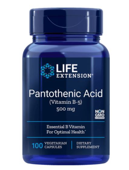 Image of Acido Pantotenico (Vitamina B5) 500 Mg 100 Capsule - Life Extension 0737870202813